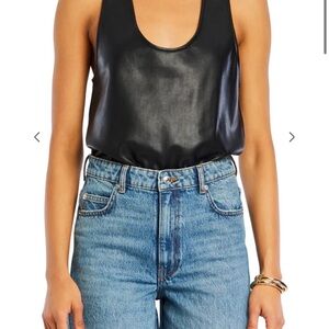 SER.O.YA Black Faux Leather Bodysuit